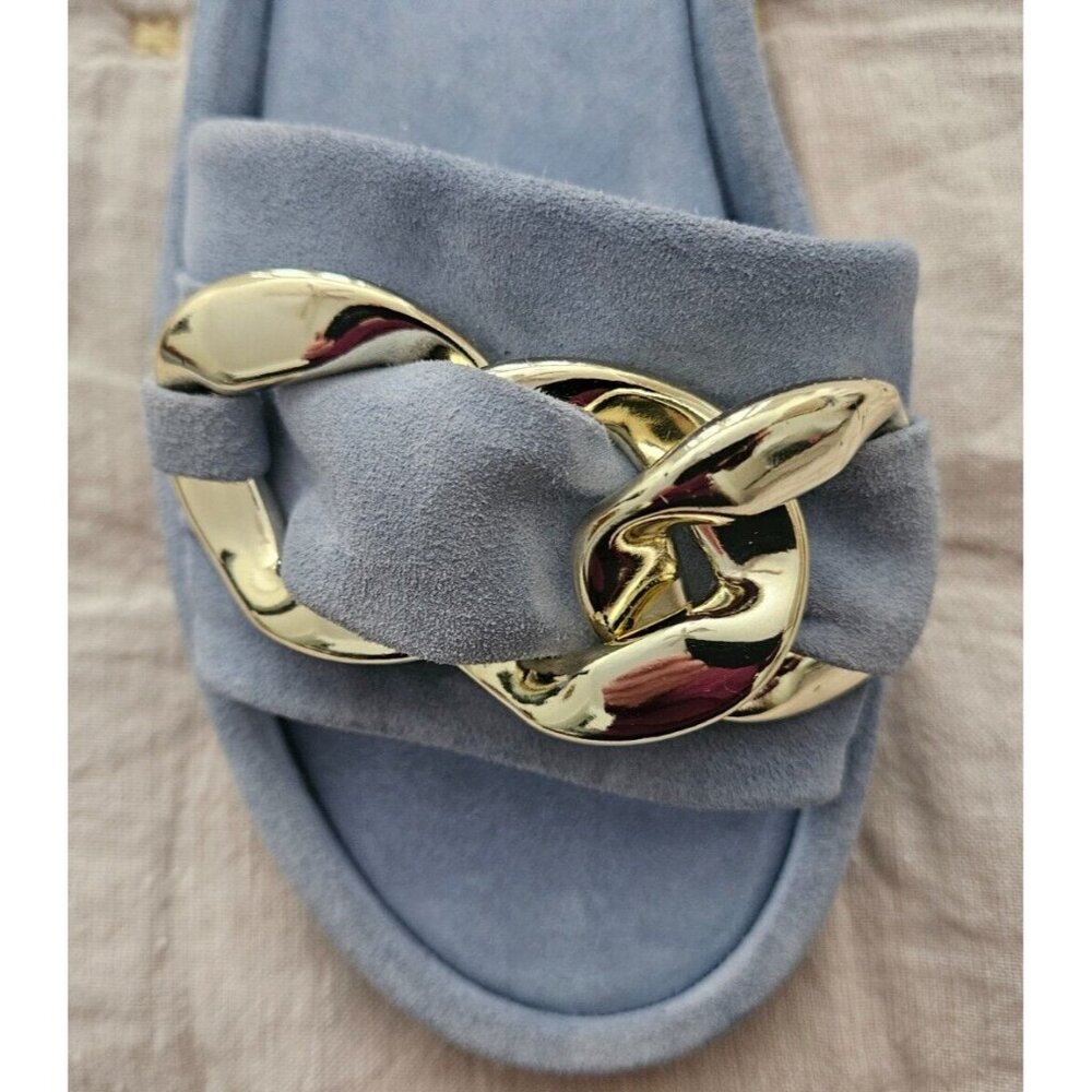 Golo Trieste Suede Slide in Celeste Blue with Gold Chain Link Accent Size 7 - Picture 5 of 7